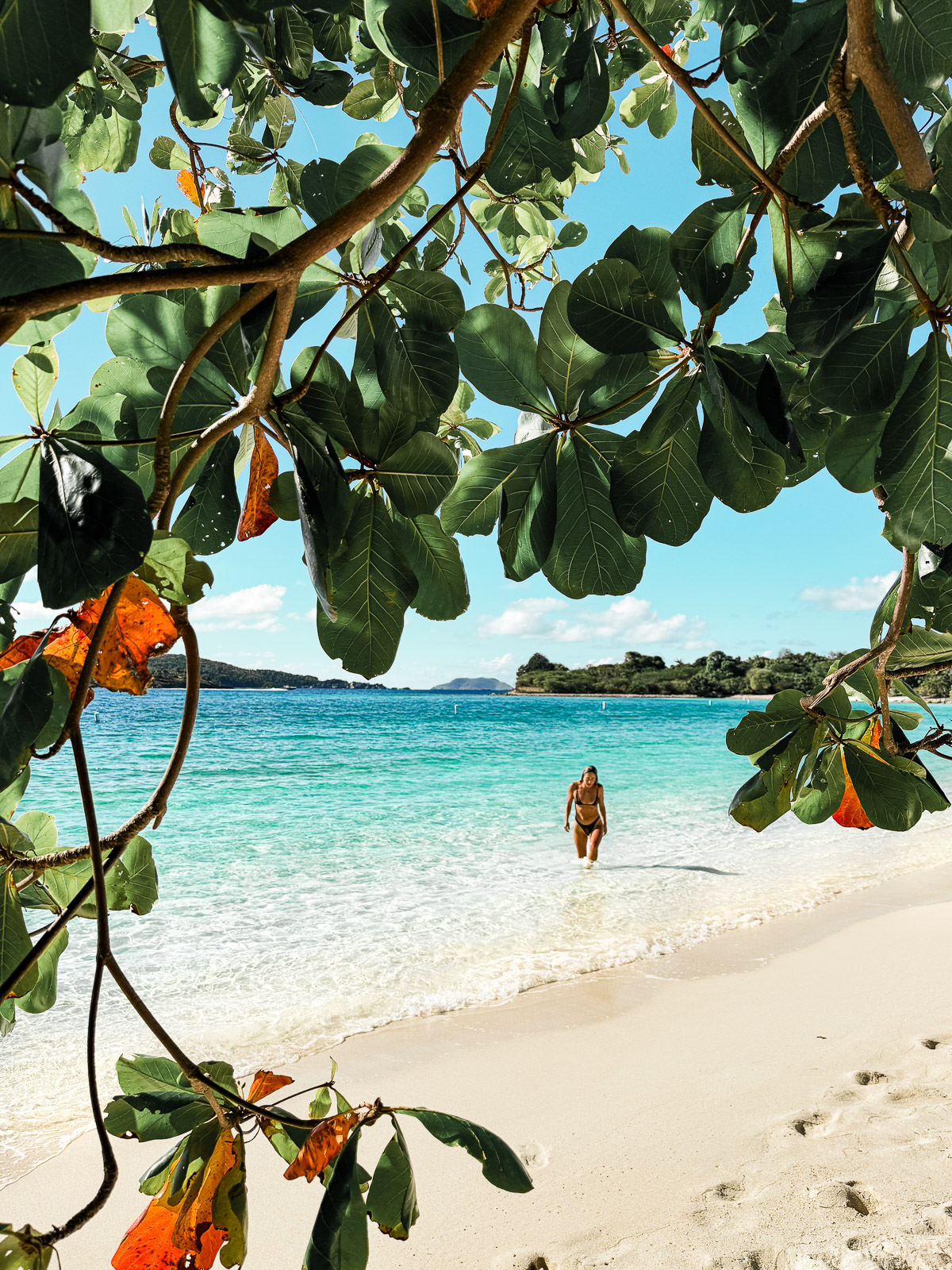 11 Very Best Things to do in St. John: Girl walking out of the water at Scott Beach in St. John, USVI