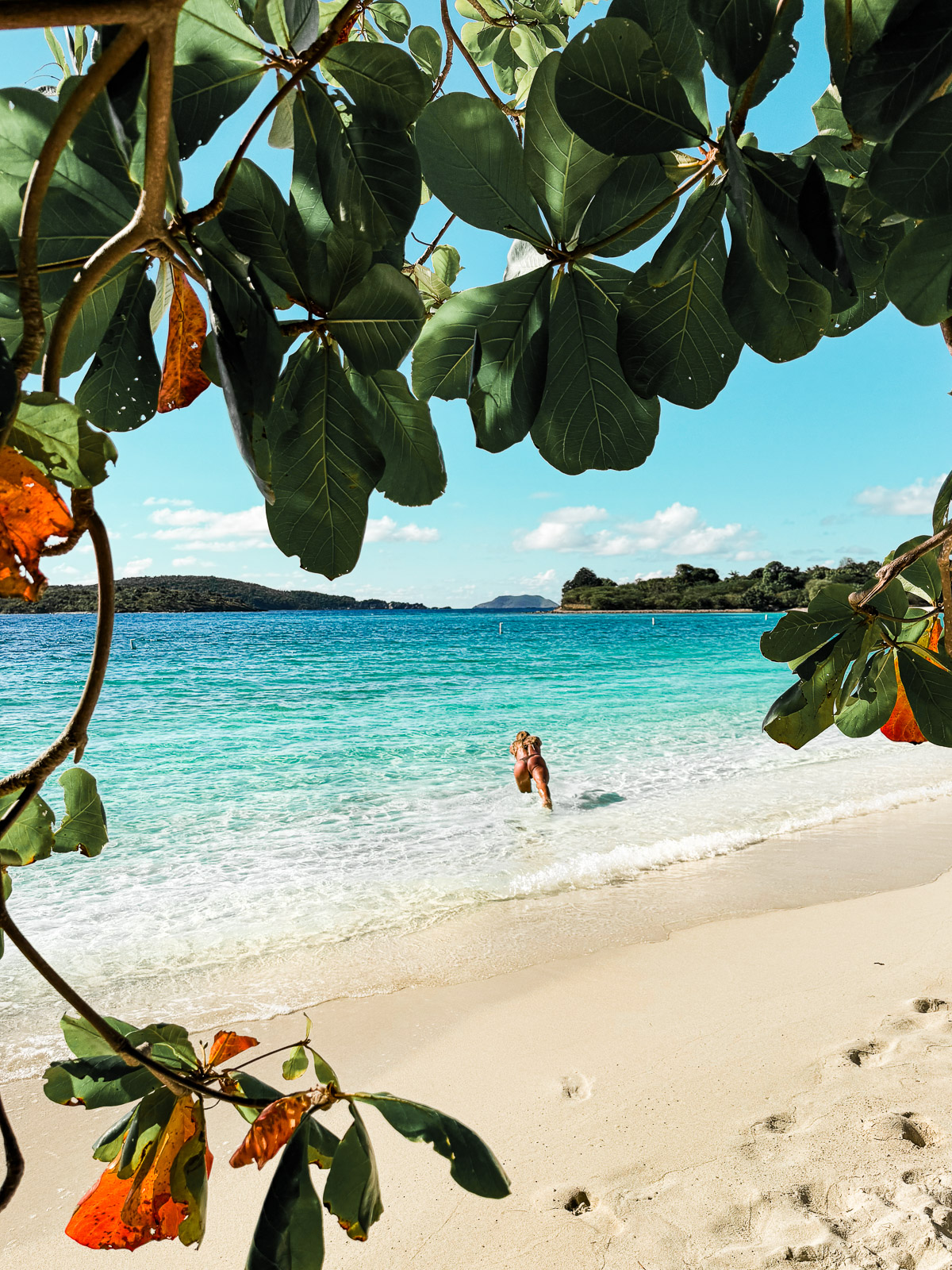 11 Very Best Things to do in St. John: Girl diving into water at Scott Beach in St. John, USVI