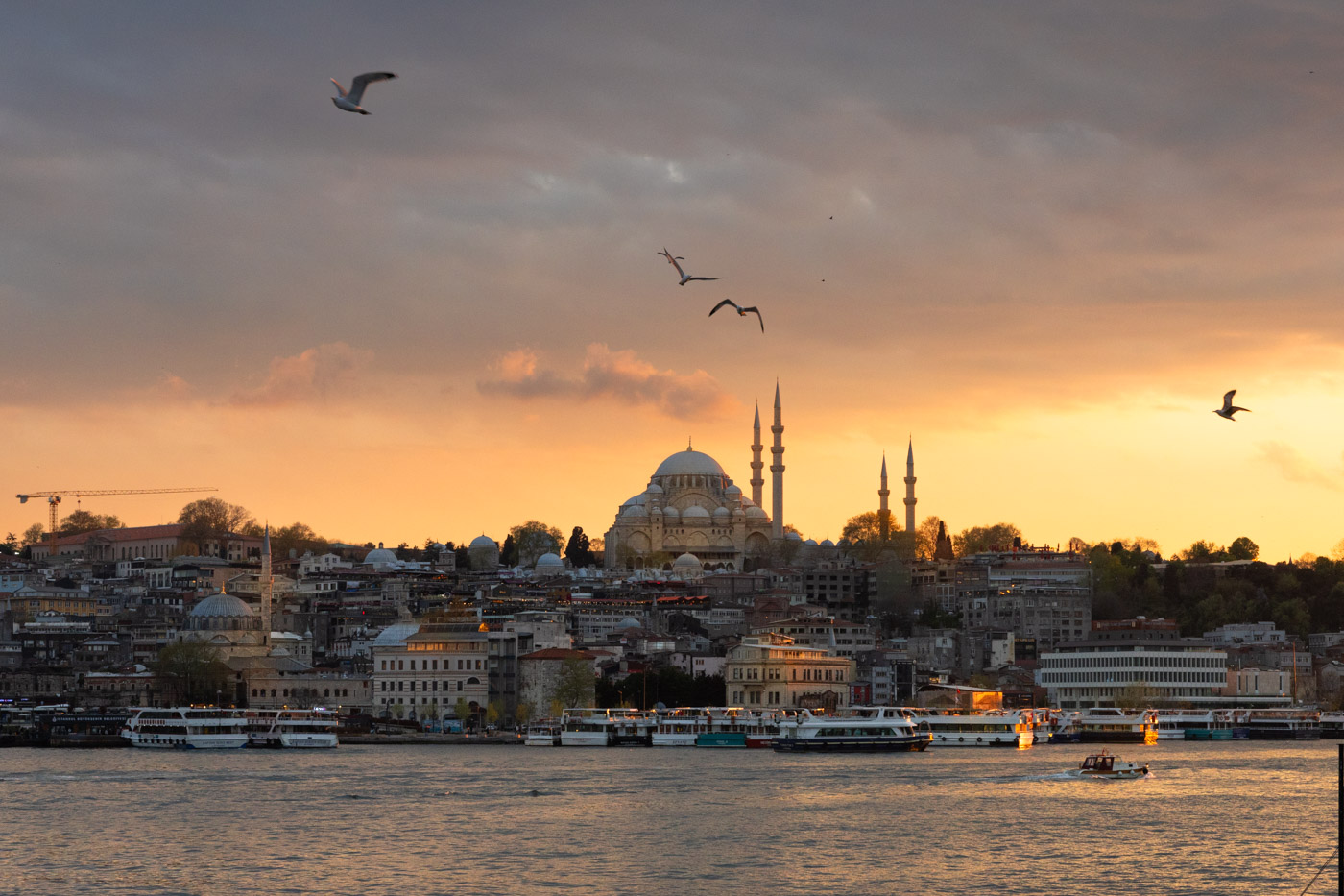 11 Best, Most Unique Things to Do in Istanbul, Turkey: Sunset casting a warm glow over the mosques and the city of Istanbul Turkey viewed from the Galata Bridge.